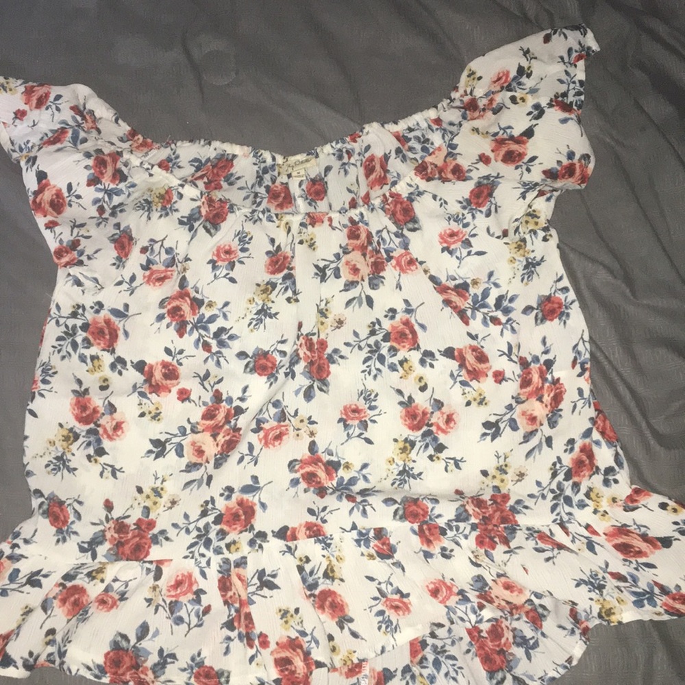 White Off the Shoulder Floral Top
